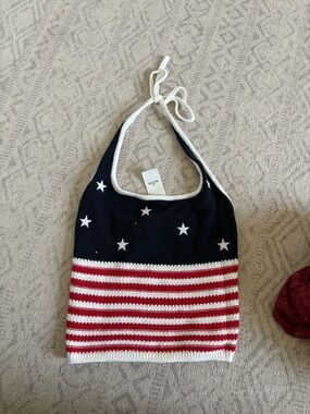 Hollister Navy & Red Striped Star Knit Halter Bag